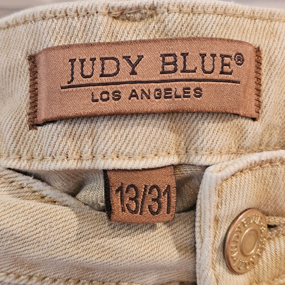 Judy Blue Womens Khaki Tan Garment Dyed Flare Jeans JB88504 13/31 Distressed - Picture 4 of 11